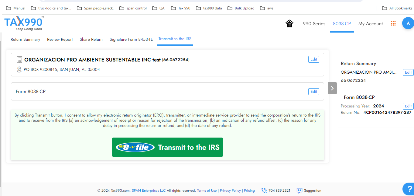 Review and Transmit Form 8038-CP