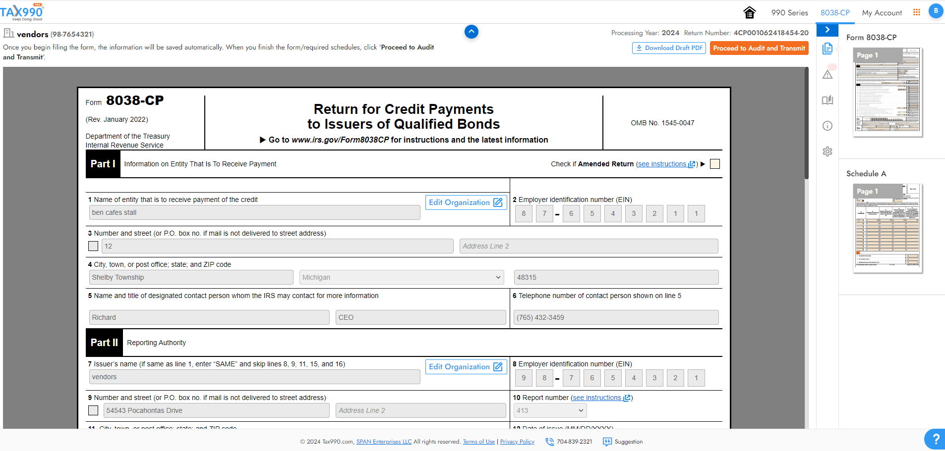 Complete Form 8038-CP